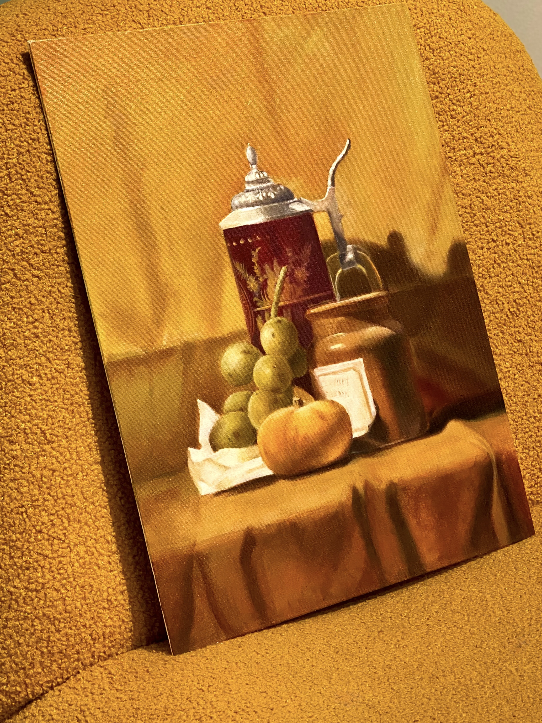 Oil painting still life with a jug and pears