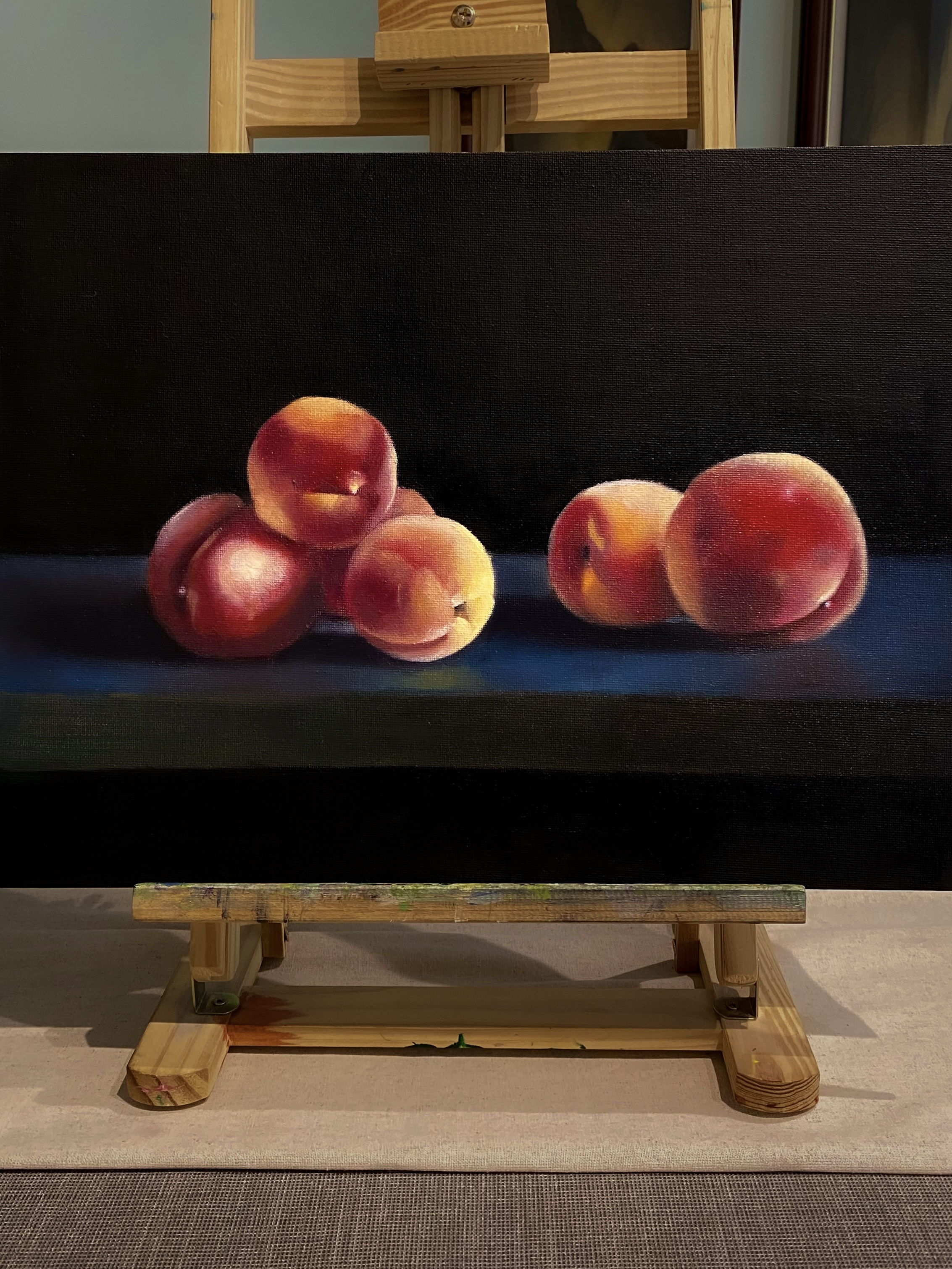 Oil painting still life with peaches